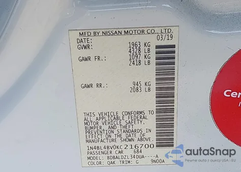 2019 Nissan Altima 2.5 S from USA, damaged, VIN 1N4BL4BV0KC216700